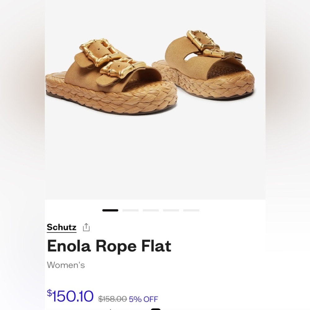SCHUTZ Brown Suede Espadrille Mules with Gold Buckle